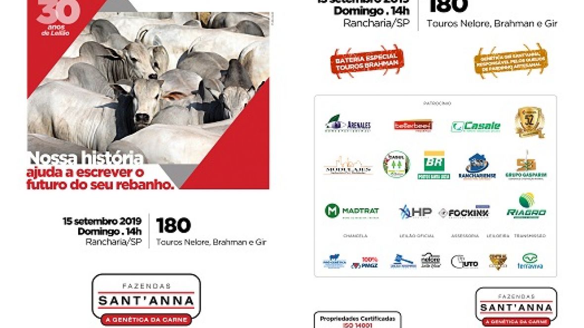 30º Leilão Fazenda Sant'anna ofertará animais melhoradores