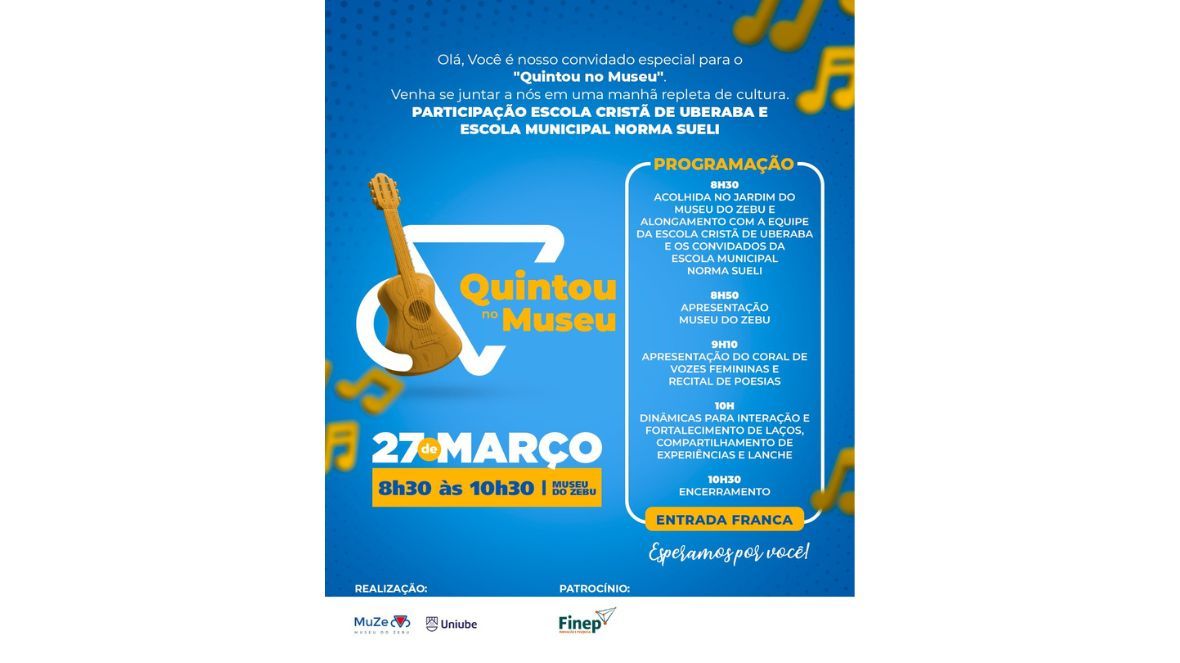 Quintou no Museu: nova edição do evento será realizada nesta quinta-feira (27) com entrada franca