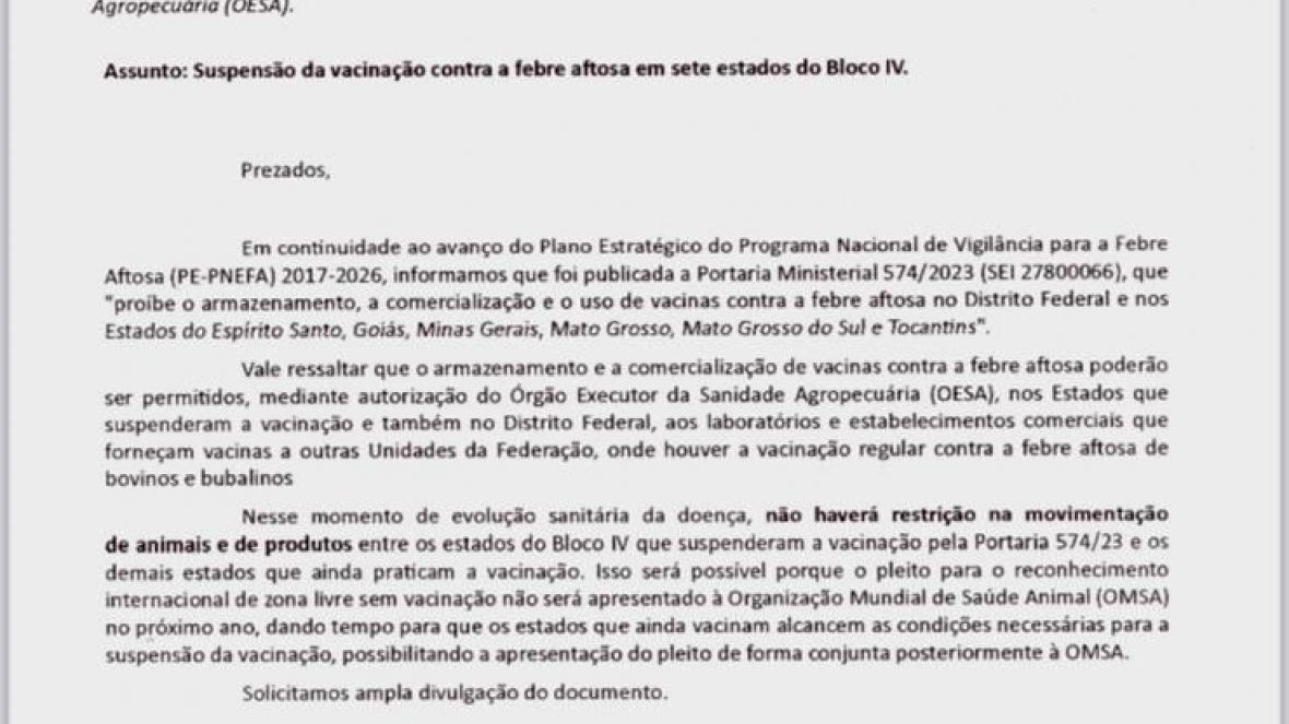 ABCZ apoia decisão do MAPA de permitir a movimentação de animais entre estados que suspenderam ou ainda praticam a vacinação contra aftosa