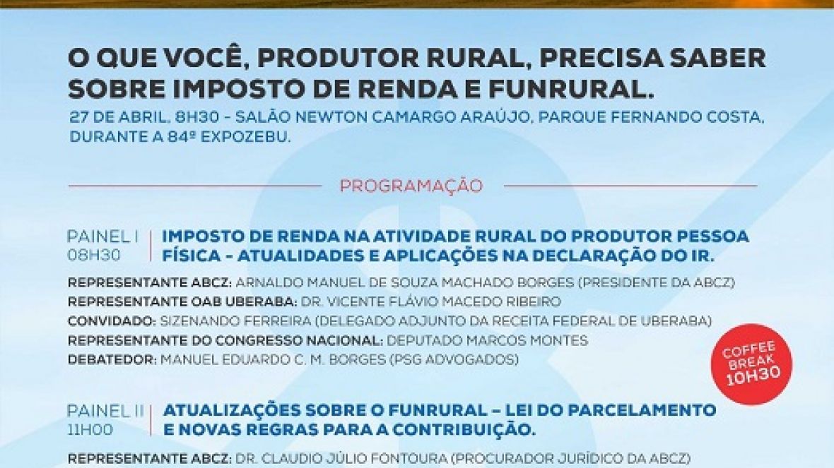 ExpoZebu 2018 terá ?Fórum sobre Tributação do Produtor Rural?