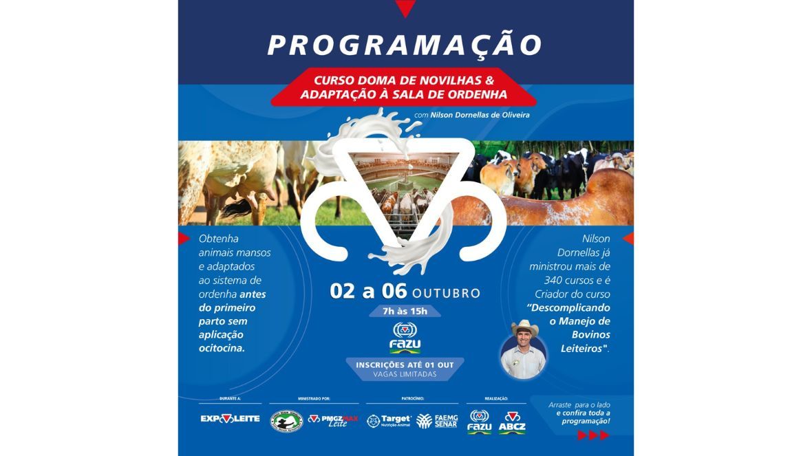 ExpoLeite: Inscrições abertas para o curso ‘Doma de novilhas e adaptação à sala de ordenha’ 