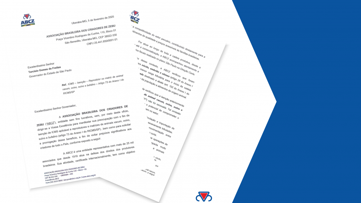 ABCZ manifesta preocupação com o fim da isenção de ICMS na venda de animais puros de origem no Estado de São Paulo 
